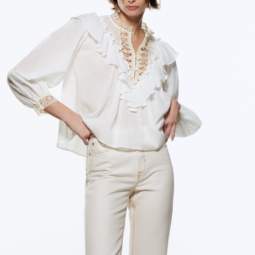 Zara Contrast Crochet Blouse New With Tag